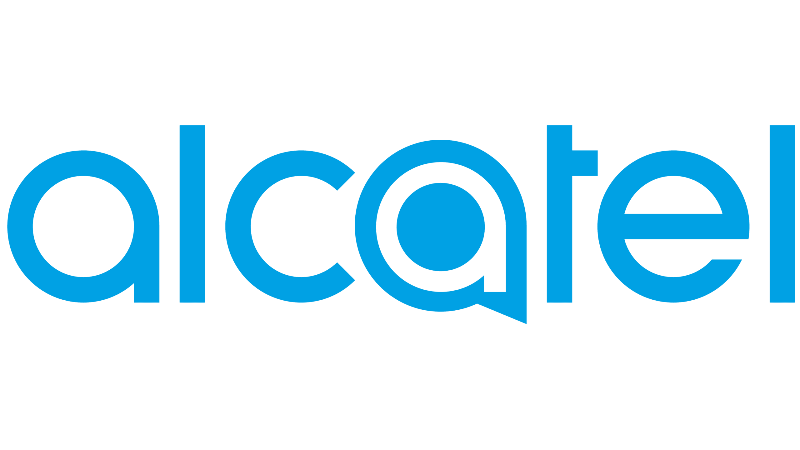 Logo d'Alcatel avec des lettres noires sur fond transparent, représentant la marque spécialisée en solutions de télécommunication et technologie.