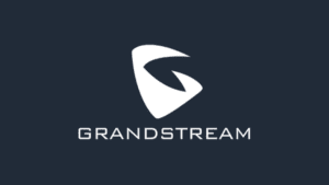 Logo de Grandstream en lettres blanches sur un fond bleu, représentant une marque spécialisée en solutions de communication IP et réseaux.